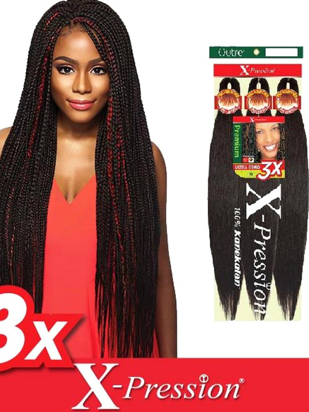 X-Pression 3X Premium Ultra Braid - 1B Natural Black 52 inches 100% Kanekalon